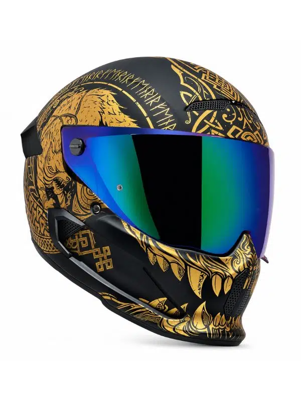 RUROC Atlas 4.0 Fenrir Kapalı Motosiklet Kaskı, Green Iridescent Vizör DOT Sertifika