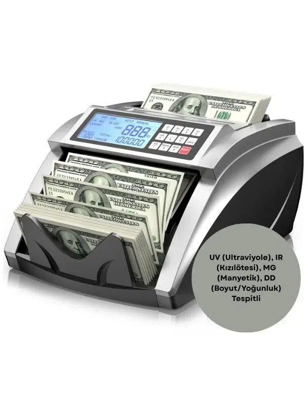 PONNOR AL5100 Para Sayma Makinesi – UV, IR, MG, DD Sahte Para Tespitli, LCD Ekranlı