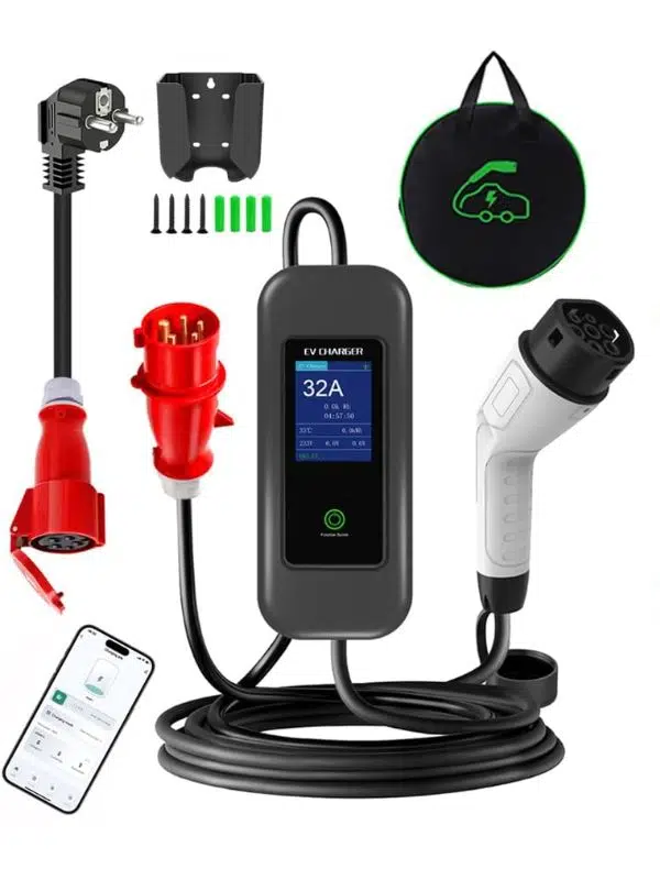 22kW 32A Taşınabilir Tip-2 EV Şarj Cihazı, 5m Kablo, Üç Fazlı