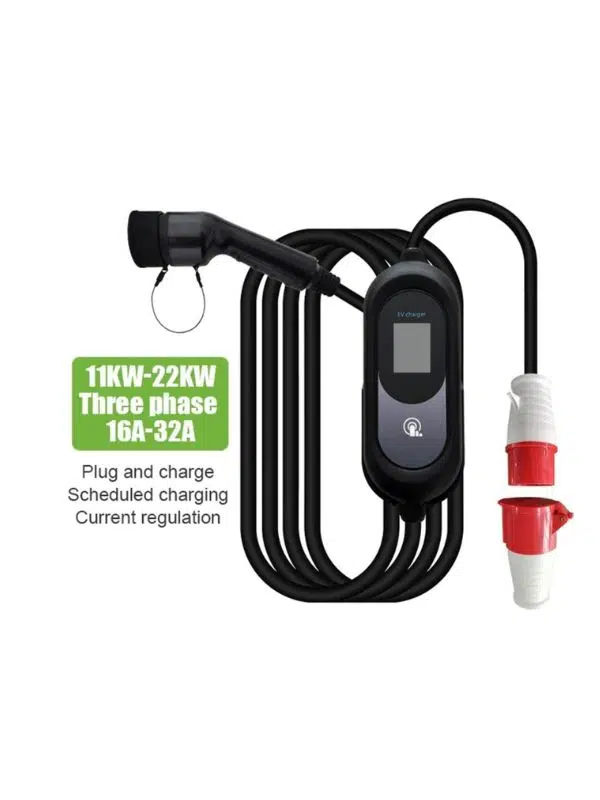 V2 22kW 32A Taşınabilir Tip-2 EV Şarj Cihazı, 5m Kablo, 3 Faz