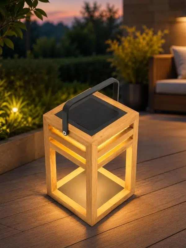 Glow Teak Brown Güneş Enerjili Masa Lambası – Büyük Boy Dekoratif LED Işık