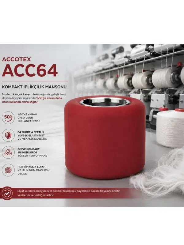 Accotex ACC64 Kompakt Mürdüm Renk İplikçilik Manşonu – 50’li Paket, 64 Shore A Sertlik