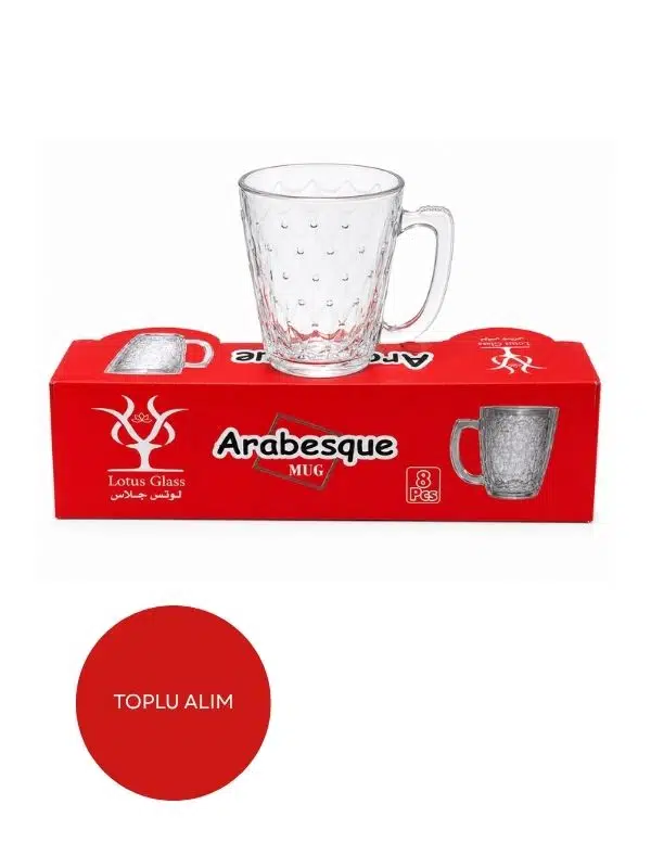 Lotus Glass Kabartmalı Kulplu Çay Bardağı Cam Bardak