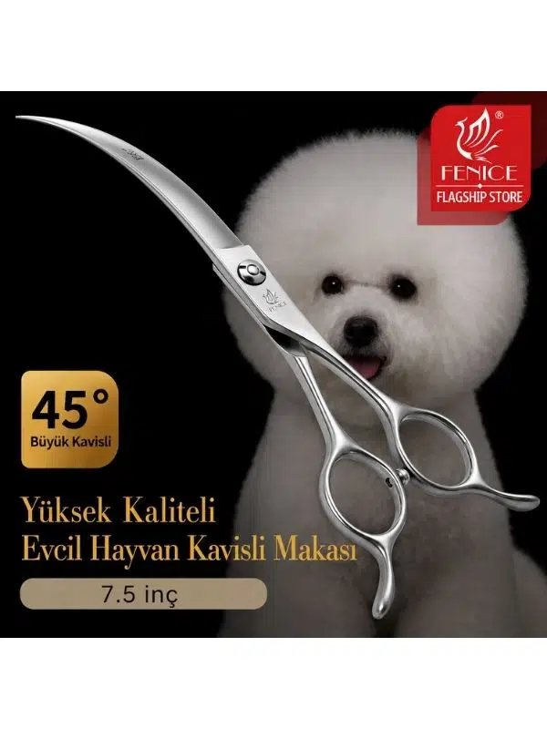 Fenice 45° Kavisli Köpek Makası – 7.5 İnç Profesyonel Pet Grooming