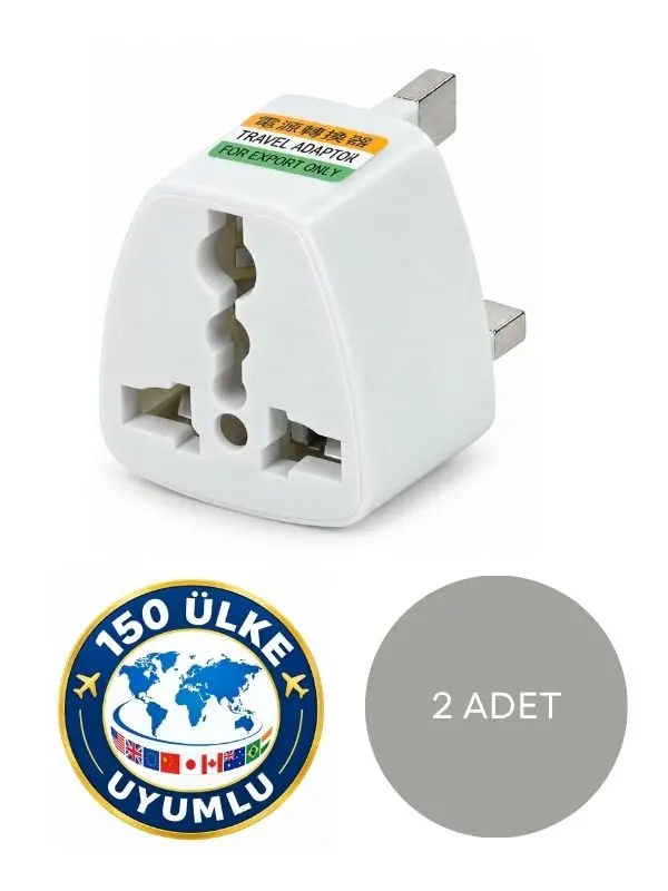 Seyahat Adaptörü, Priz Çevirici 150 Ülke Uyumlu Universal 2/3 Uçlu 2 Adet Priz Dönüştürücü