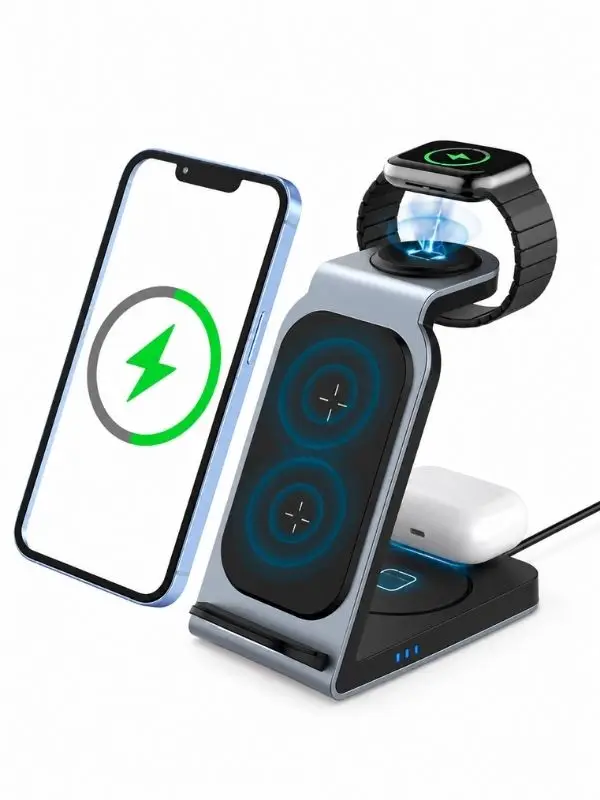 SW17 3’ü 1 Arada Kablosuz Şarj Standı – Telefon, AirPods ve Apple Watch İçin Hızlı Şarj