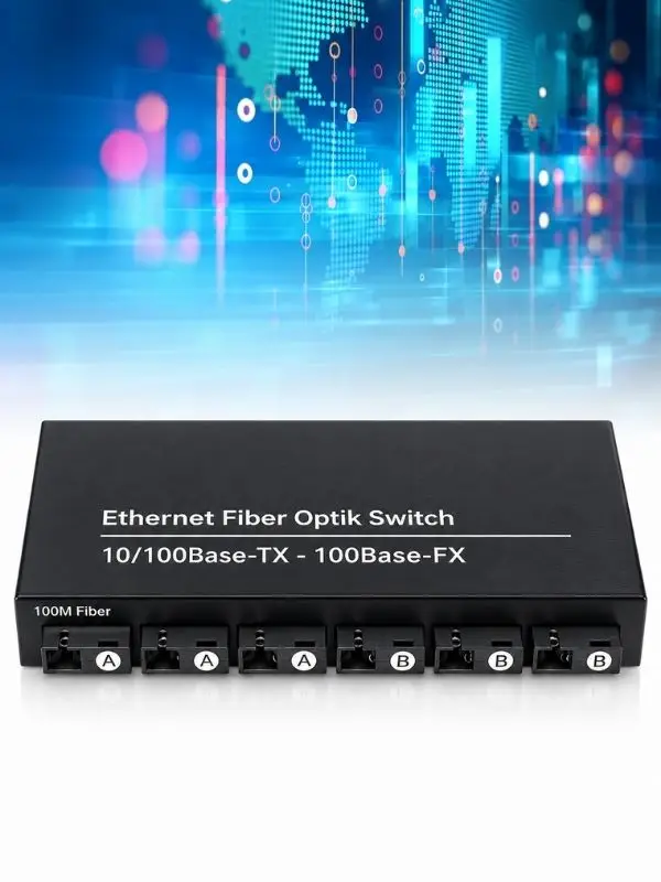 Fiber Alıcı-Verici Ethernet Metal Fiber Anahtarı 100-240V AB Tak