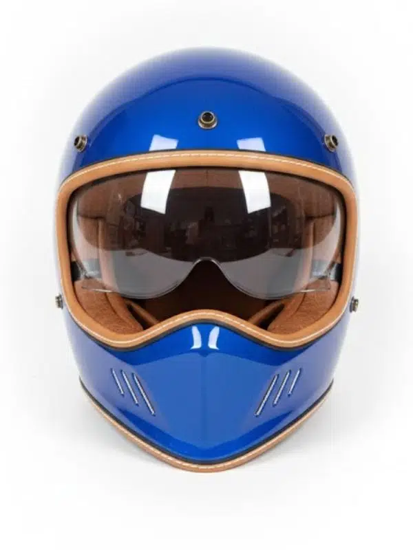 Retro Mavi Fiberglass Full Face Motosiklet Kaskı – Hafif, Dayanıklı ve Şık Tasarım DOT Sertifikalı