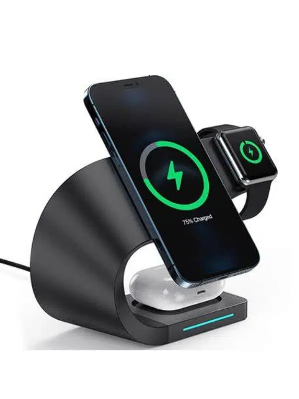  Magsafe Airdock 4 in 1 Hızlı Kablosuz Şarj Standı 15W Siyah - LFX-178