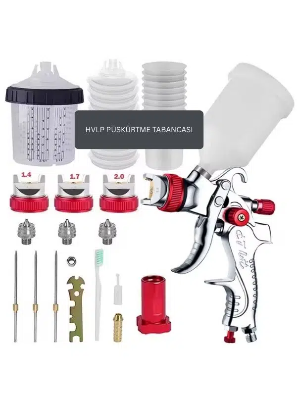 HVLP Püskürtme Tabancası Takımı | 1.4-1.7-2.0 mm Nozul | 300ML Bardaklı Mini Boya Tabancası