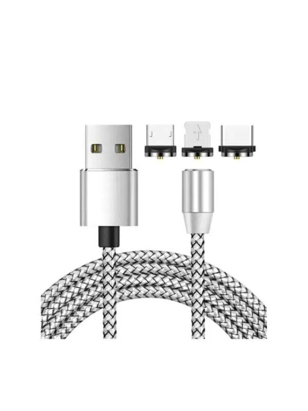 USB Güç Kablosu, 3 Başlıklı Mıknatıslı, Type-C, Micro USB, Lightning Başlıklı