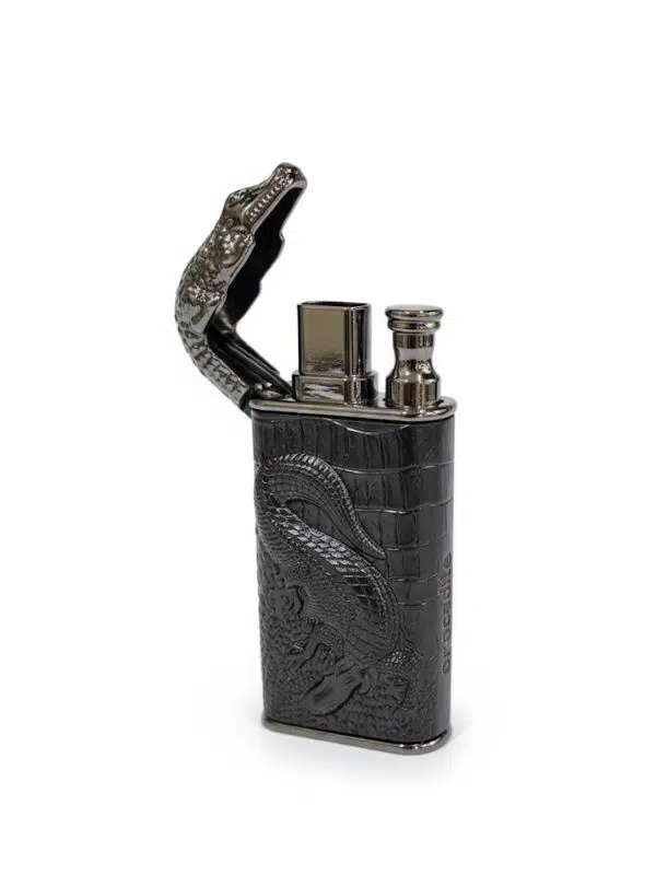 Şık Tasarımlı Çift Yanmalı Çakmak – Silvio Monetti Siyah Timsah Desen