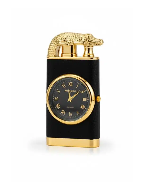 Timsah Figürlü Çakmak – Gold & Siyah Premium Tasarım