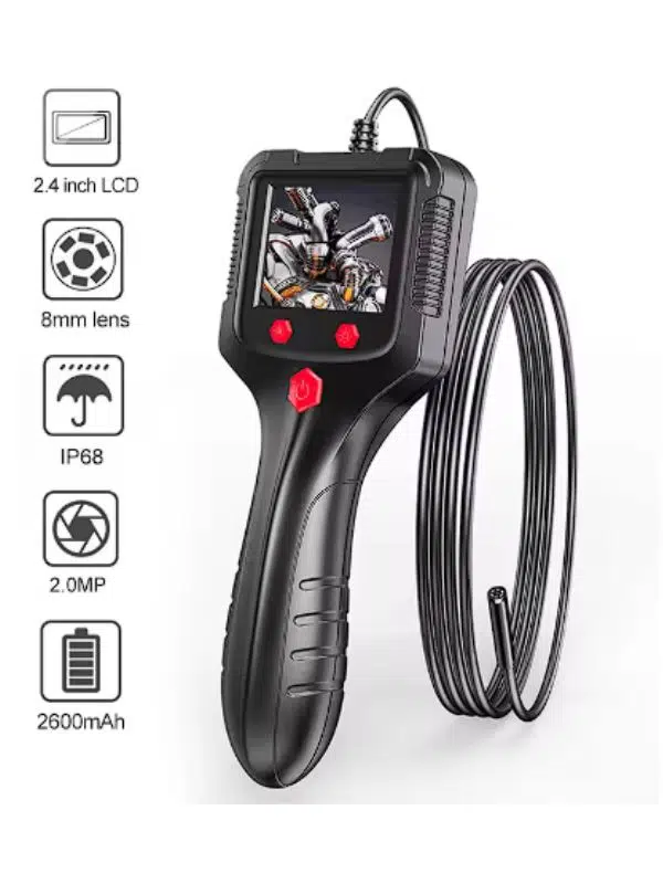 Araç Motoru ve Boru İçin Endüstriyel Boreskop Kamera – 2.4" IPS, 2600mAh, HD1080P, IP68, LED Işıklı