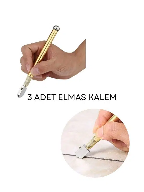 3 ADET ELMAS KALEM CAM KESİCİ, METAL SAPLI