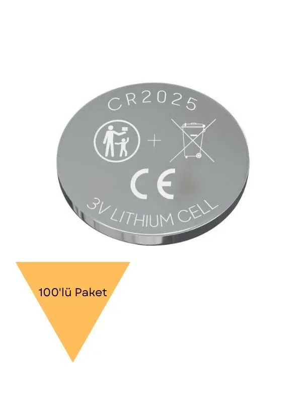 CR2025 3 Volt Lityum Düğme Pil - 100'lü, Saat, Kumanda, Düğme Pil