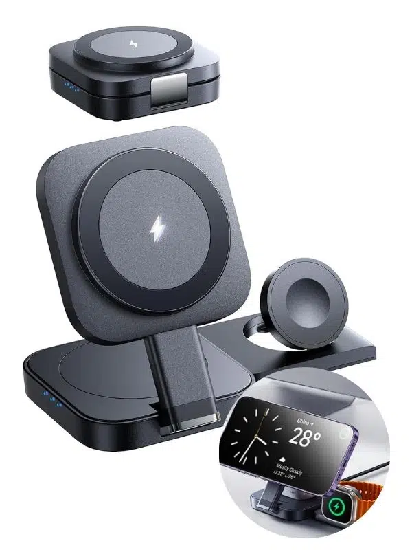 2E414 Lisen marka 3’ü 1 arada katlanabilir MagSafe uyumlu kablosuz şarj istasyonu