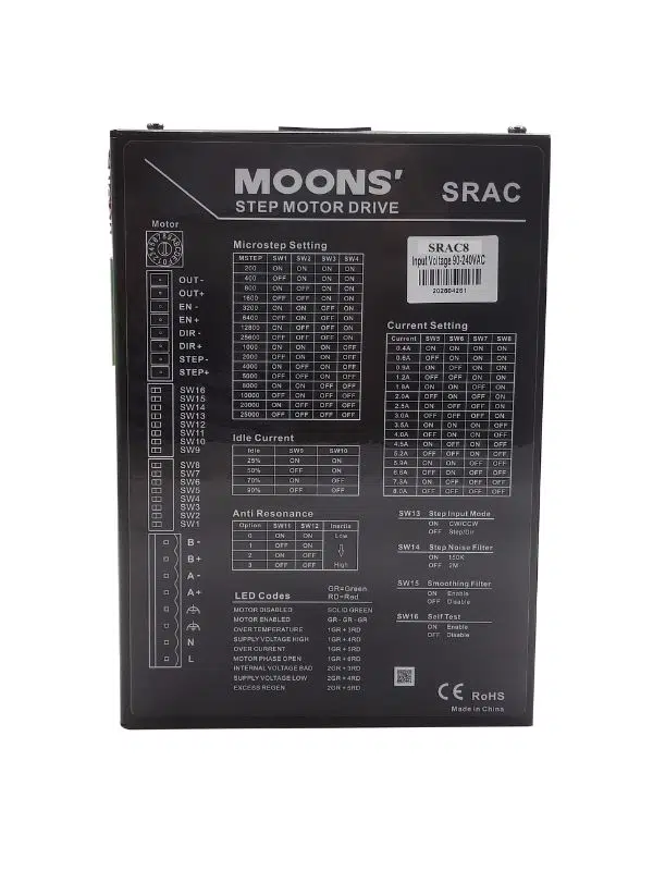 MOONS SRAC8 2-Faz Step Motor Sürücü | 25600 Mikrostep | CNC & Otomasyon Uyumlu