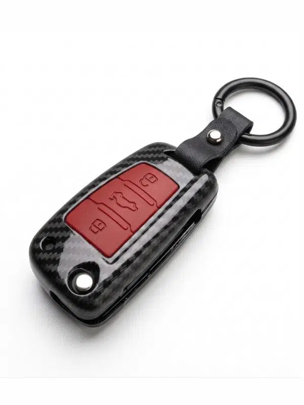 BigKey Audi Sustalı Siyah-Kırmızı Karbon Anahtar Kılıfı Dayanıklı Şık Koruma