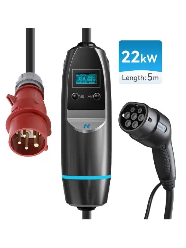 Khons 32A 22kW Taşınabilir EV Şarj Cihazı – Type 2, 3 Faz - Bluetooth Kablosuz Uzaktan Kontrol