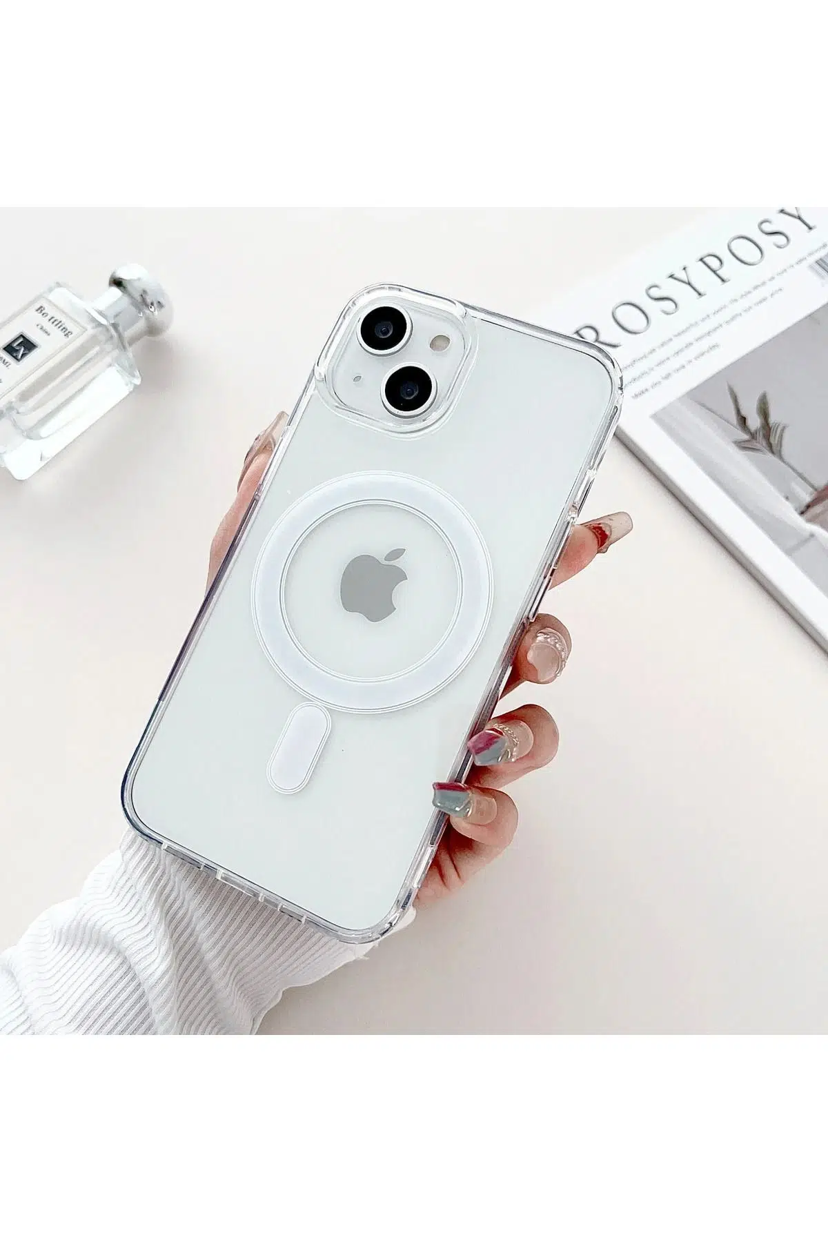 Apple iPhone 15 Plus MagSafe Şeffaf Silikon Kılıf Darbe Emici Kamera Çıkıntılı Hızlı Şarj Destekli