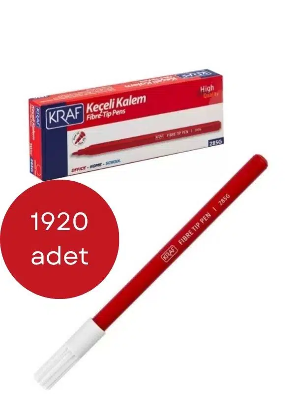 KRAF 285G Kırmızı Keçeli Kalem, 1920 Adet - 1 Koli, Keçe Uçlu Kalem