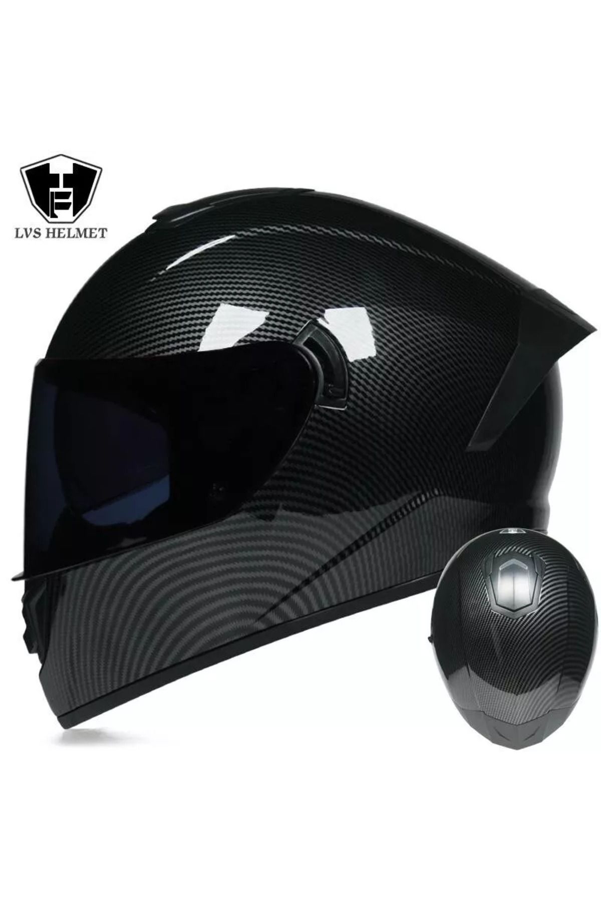 LVS HV-701 Karbon Görünümlü Tam Koruma Motosiklet Kaskı – M Beden