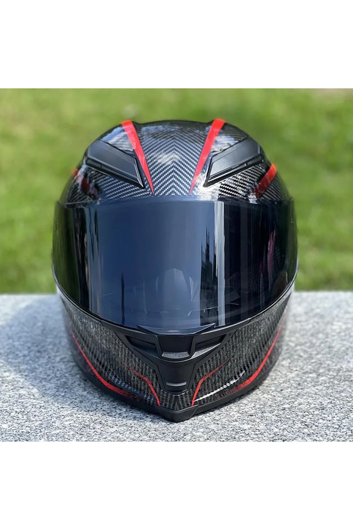 Nitrinos Pista GPR Dot Sertifikalı Karbon Görünümlü Tam Koruma Motosiklet Kaskı M Ebat