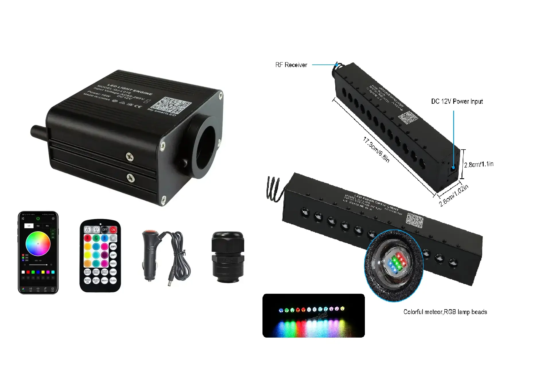 QJ-009 + QJL016 RGB Fiber Optik Led Işık Seti 4 M. Uzaktan Kumanda Meteor Yağmuru Işığı RGB 3lü Set