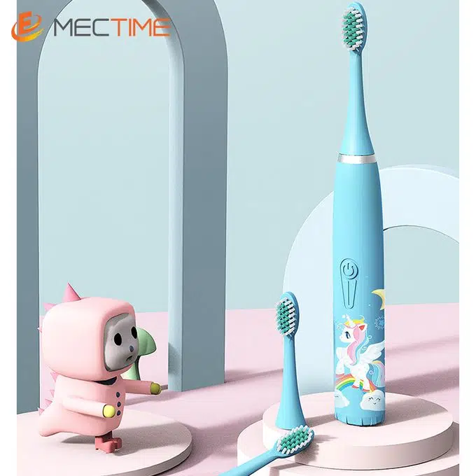 Sonic Pille Çalışan Karikatür Desenli Diş Fırçası 6 Yedek Başlık Su Geçirmez Yumuşak Fırça Turkuaz