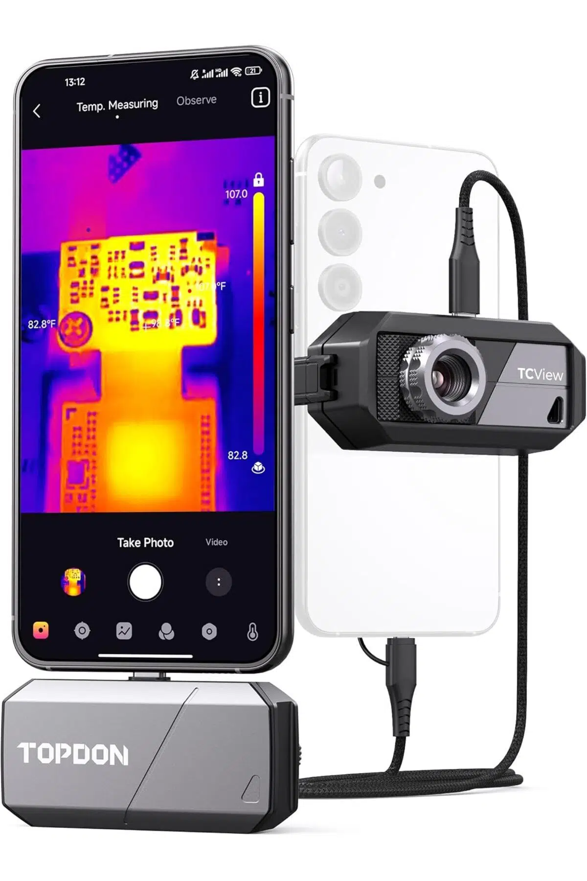 TOPDON TS001 256x192 IR Çözünürlüklü Termal Kamera Android İçin 9mm Ayarlanabilir Odaklı Lensli